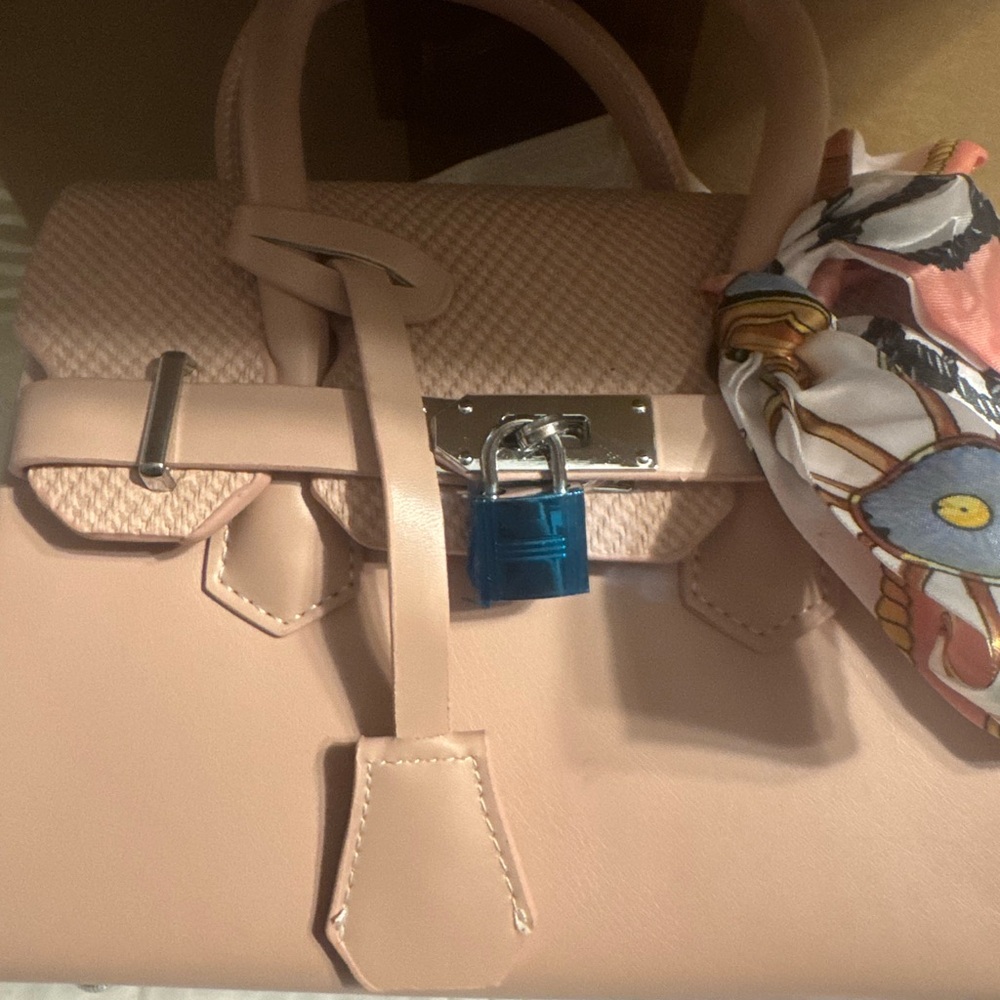 Elegant Pink Handbag with Scarf Accent including wallet and strap